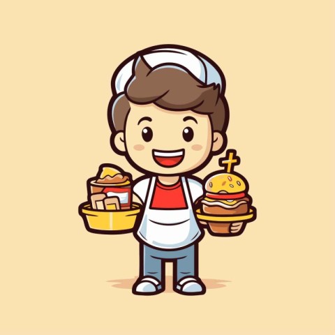 Cute Chef Boy Cartoon Mascot Character Vector Design Illustratio