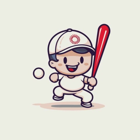 Cute Baseball Player Cartoon Mascot Character Vector Illustratio