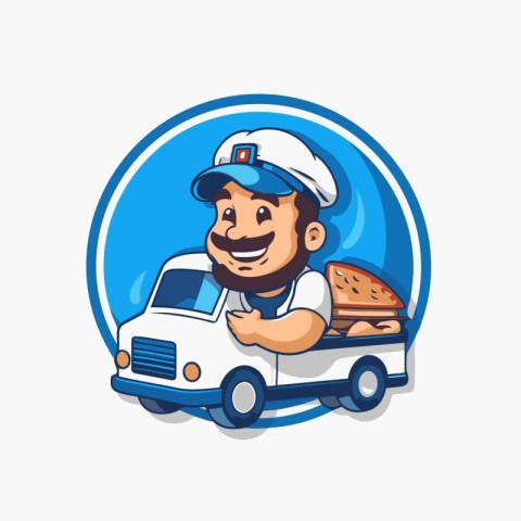 Chef Car Fast Food Cartoon Icon Logo Design. Vector illustration