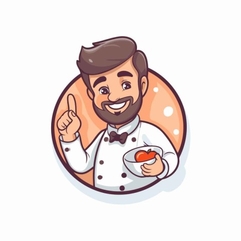 Chef holding a plate with a red heart. Vector illustration.