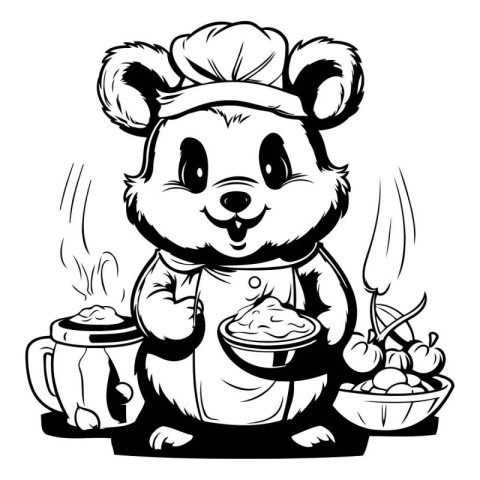 Panda Chef - Black and White Cartoon Mascot Illustration