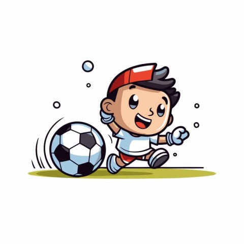 Cartoon soccer player with ball. Vector illustration. Isolated o