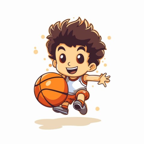 Cute boy playing basketball cartoon vector Illustration on a whi