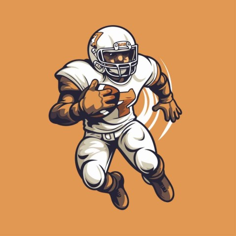 American football player running with ball on orange background.