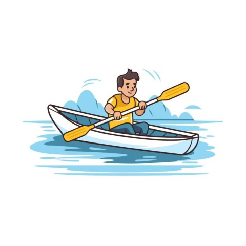 Man in a kayak on the water. Flat vector illustration.