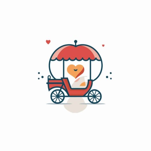 Cute carriage with heart icon in flat style. Vector illustration