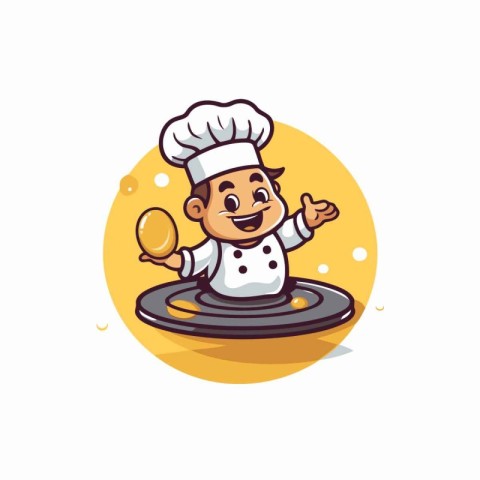 Chef with egg cartoon vector Illustration on a white background.