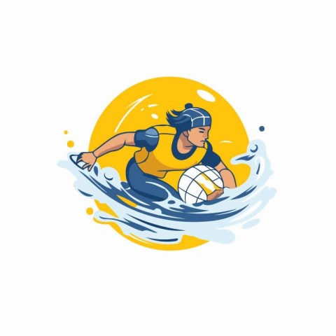 Water polo player vector illustration. Water polo player with ba