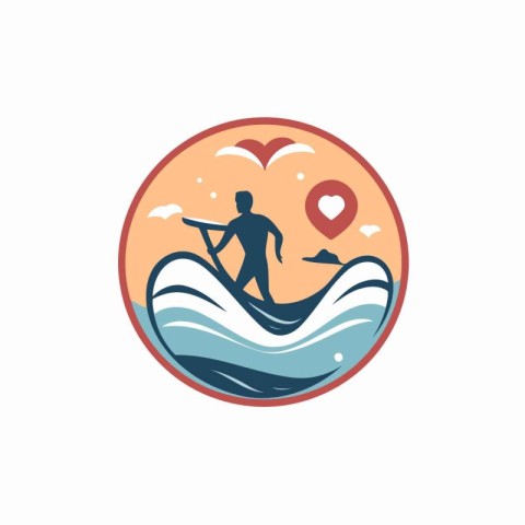 Surfing logo design template. Surfer in the waves. Vector illust