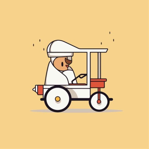 Cartoon man driving a cart. Vector illustration in flat style.