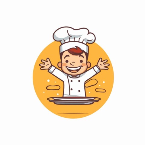 Chef boy with plate. Vector illustration in a flat style.