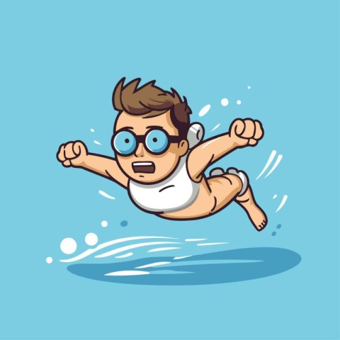 Vector illustration of a cartoon man swimming in a pool wearing