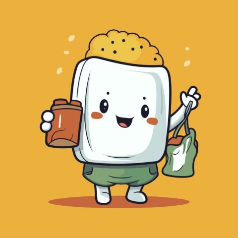 Kawaii Taco Mascot Character with Bag of Food Vector Illustratio