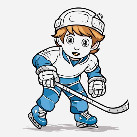 Cartoon ice hockey player. Vector illustration of a cartoon ice