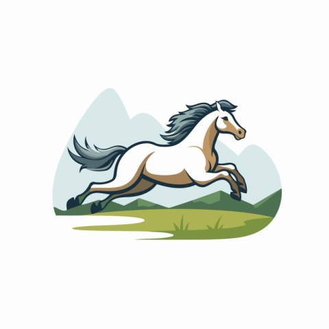 Horse running on the meadow vector Illustration on a white backg