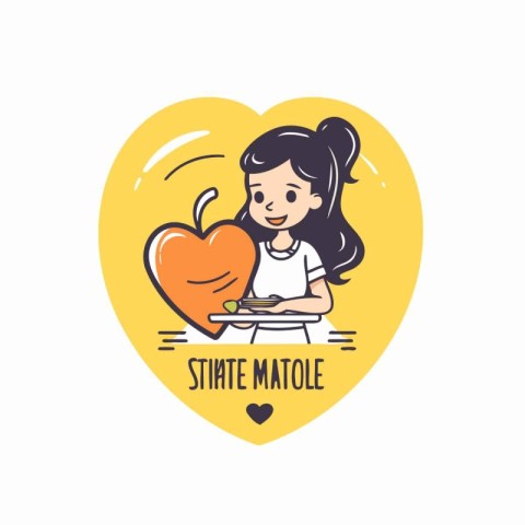 Vector illustration of a girl who cooks in the shape of a heart.