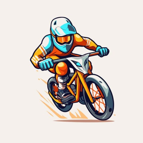 Motocross rider vector illustration. Cartoon motorcyclist riding