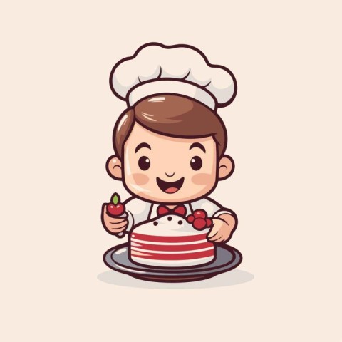 Chef with cake - Cute Cartoon Style Vector Illustration.