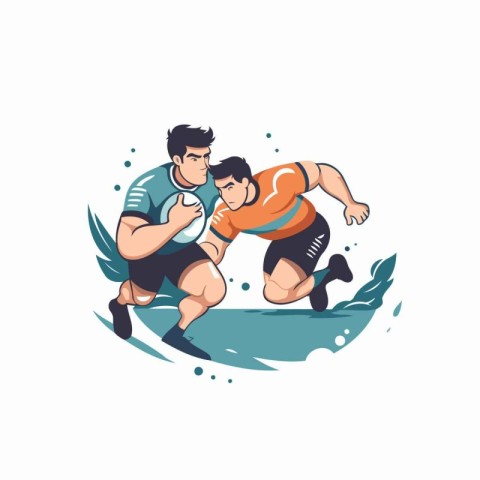 Rugby player in action. Vector illustration in cartoon style.