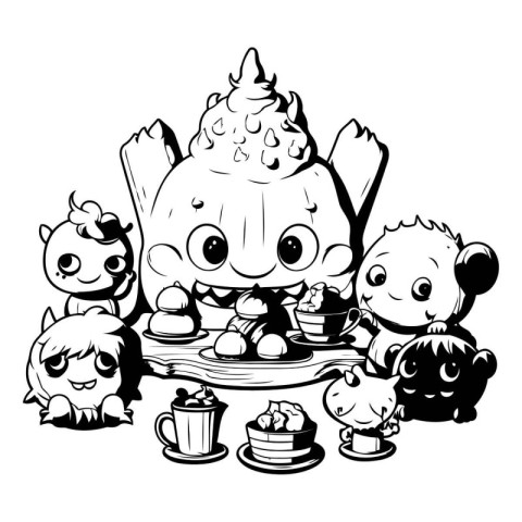 Black and White Cartoon Illustration of Cute Animal Characters f