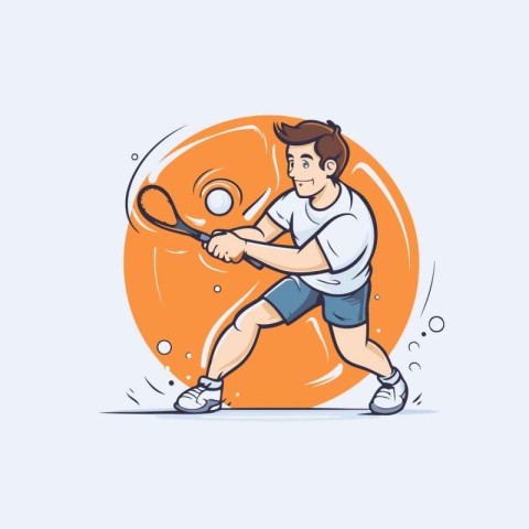 Tennis player in sportswear with racket and ball. Vector illustr