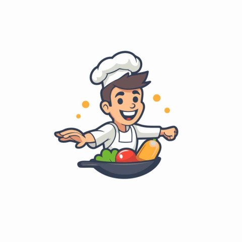 Chef with a bowl of fresh vegetables. Vector illustration in car