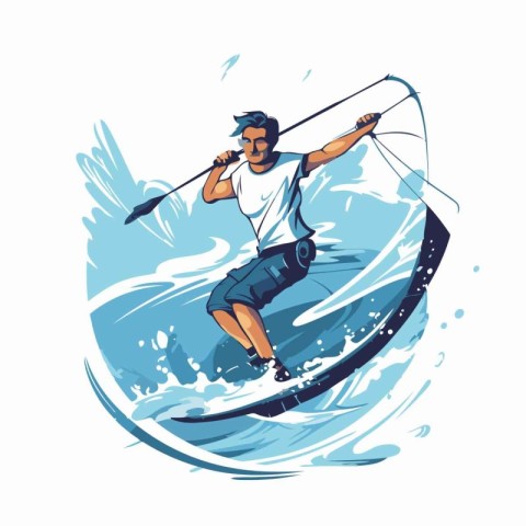 Water sport. Surfer on the water. Vector illustration in cartoon