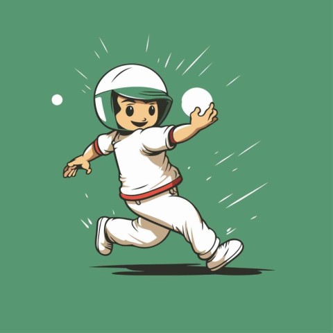 Baseball player running with ball in hand. Cartoon vector illust