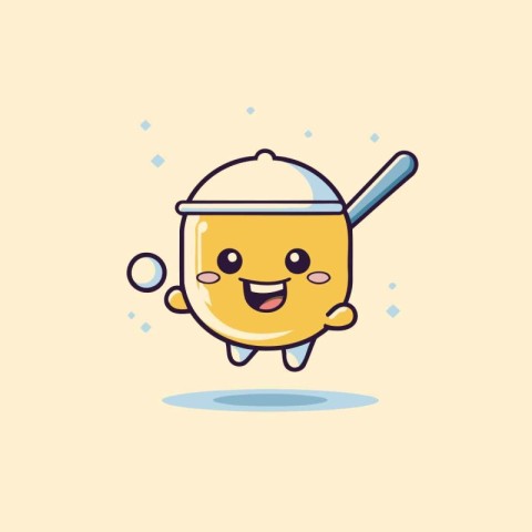 Cute Cartoon Pot of honey with spoon. Vector Illustration.