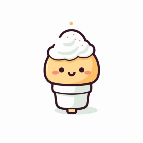 Cute ice cream cone character. Vector flat cartoon kawaii illust