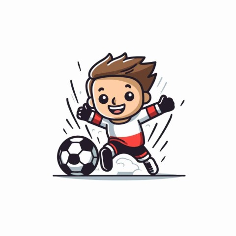 Soccer player kicking the ball. Cute cartoon vector illustration