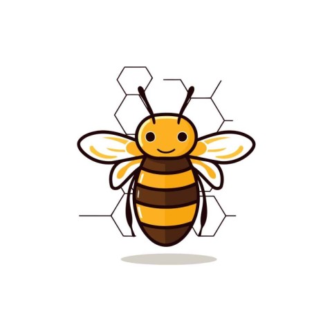 Bee icon on the white background. Cartoon style. Vector illustra