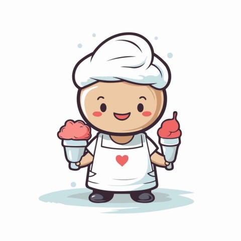 Chef with ice cream cartoon character vector illustration. Cute