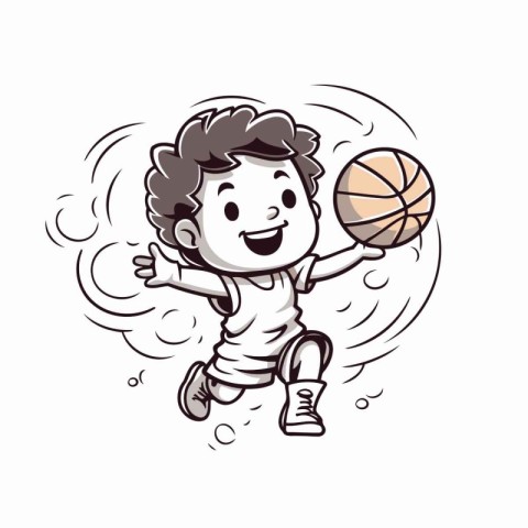 Illustration of a boy playing basketball isolated on a white bac