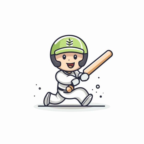 Cricket player with bat and ball. Cartoon vector illustration.