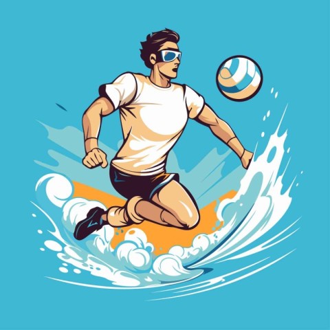 Water polo player vector illustration. Water polo player in acti