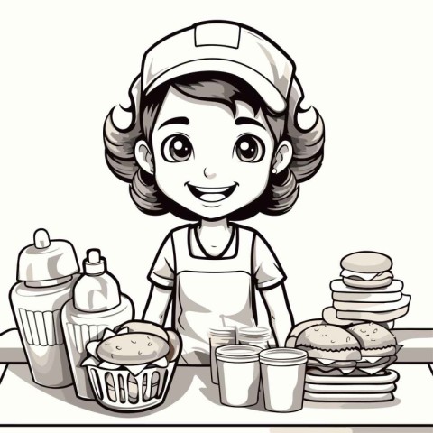 Cartoon Illustration of a Cheerful Female Bakery Worker