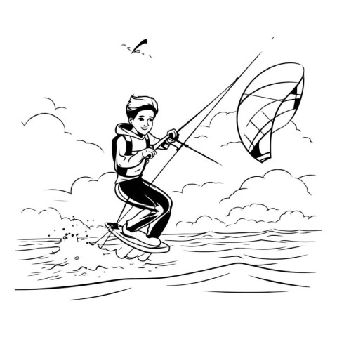 kiteboarder on the sea. sketch vector graphics monochrome