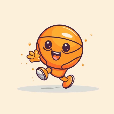 Cute cartoon basketball character running with ball. Vector Illu