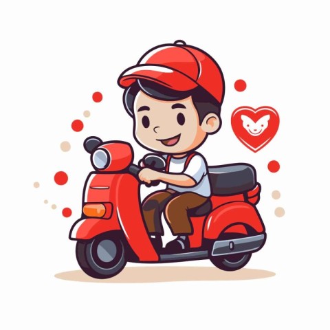 Cute boy riding a scooter. Vector illustration in cartoon style.