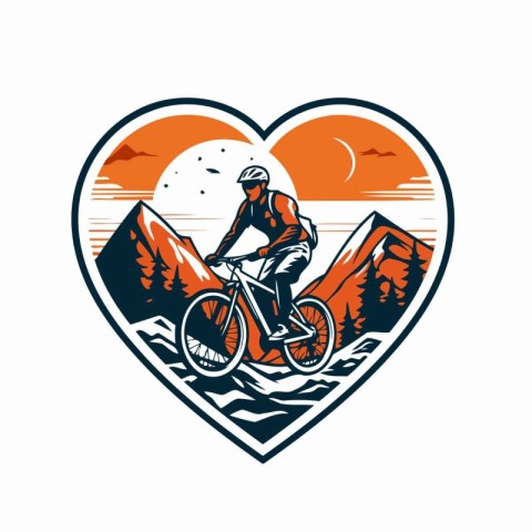 Mountain biker in the heart of the mountain vector illustration.