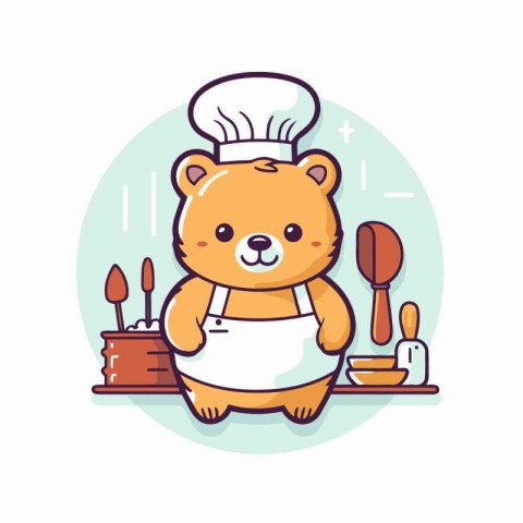 Cute cartoon bear chef. Vector illustration in flat design style