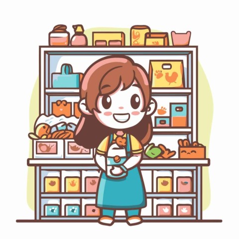 Illustration of a Cute Girl Shopping in a Grocery Store