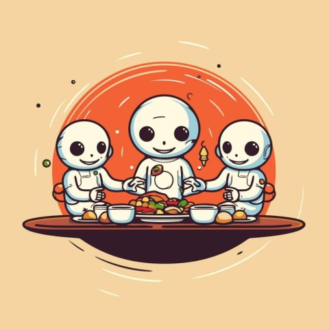 Illustration of a happy family having a meal together. Vector il