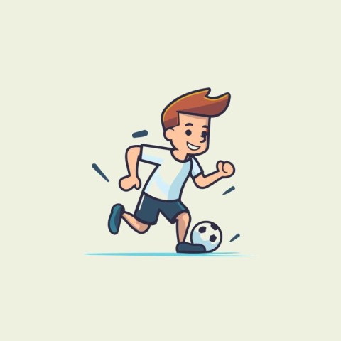 Cartoon soccer player running with ball. Flat design vector illu