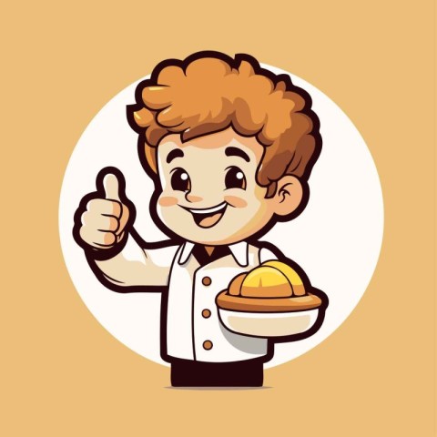 Cute boy with chef hat and thumb up. Vector illustration.