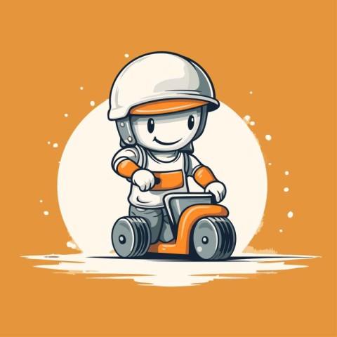 Illustration of a Cute Kid Riding a Quad Bike on an Orange Backg