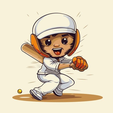 Cricket player with bat and ball. Vector cartoon illustration.