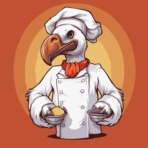 Illustration of a chef with an egg in his hand on an orange back