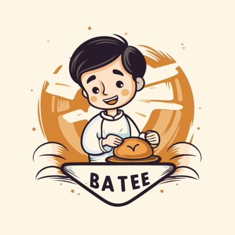 Bakery logo design. Vector illustration of baker with bread and